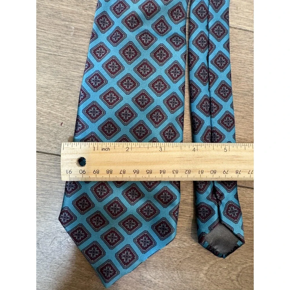 Fratelli Tie Mens One Size Teal Blue 100% Silk Hand Made‎ in Italy Geometric